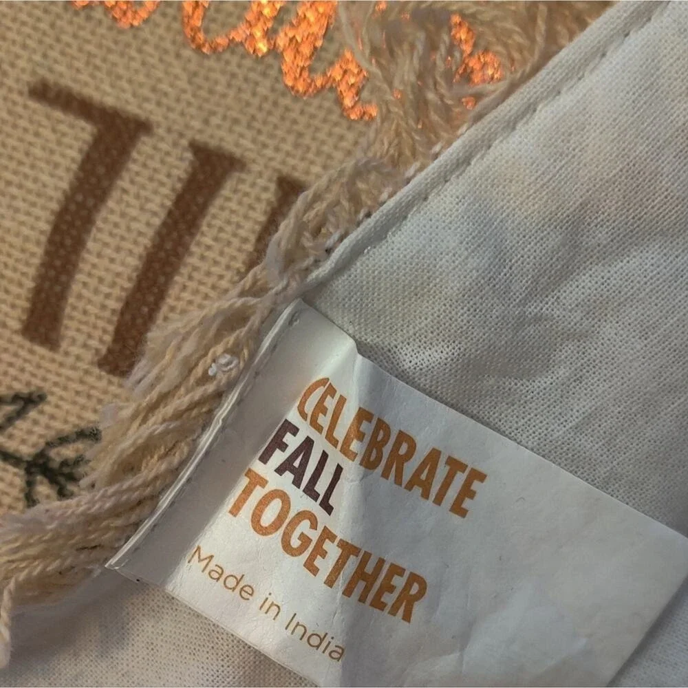 Celebrate Kohl's Tan Brown Thanksgiving Fall Harvest Table Runner Phrases